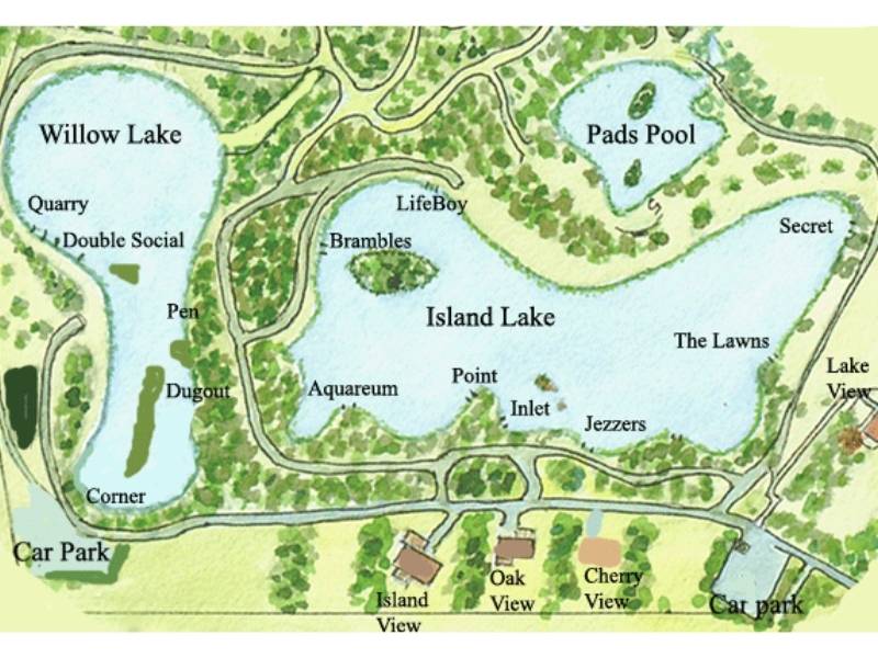 A map of Furzebray Carp Lakes